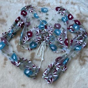 Tularosa mesh top with floral detail